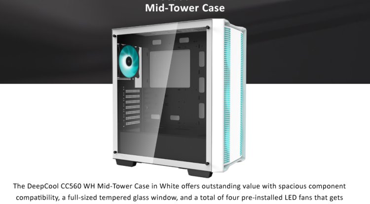 Deepcool CC560 LED Tempered Glass Case White