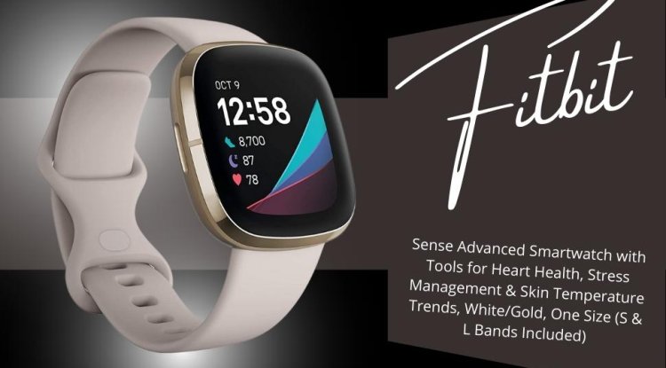 FITBIT Sense, Lunar White/Soft Gold Stainless Steel Smartwatch
