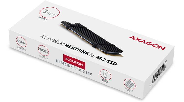 Axagon 3mm M.2 SSD Heatsink Black