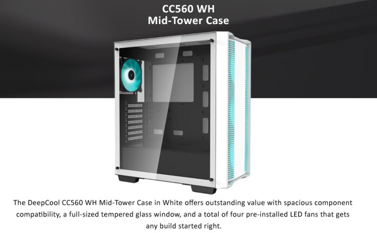 Deepcool CC560 LED Tempered Glass Case White