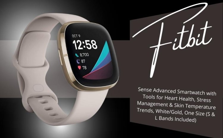 FITBIT Sense, Lunar White/Soft Gold Stainless Steel Smartwatch