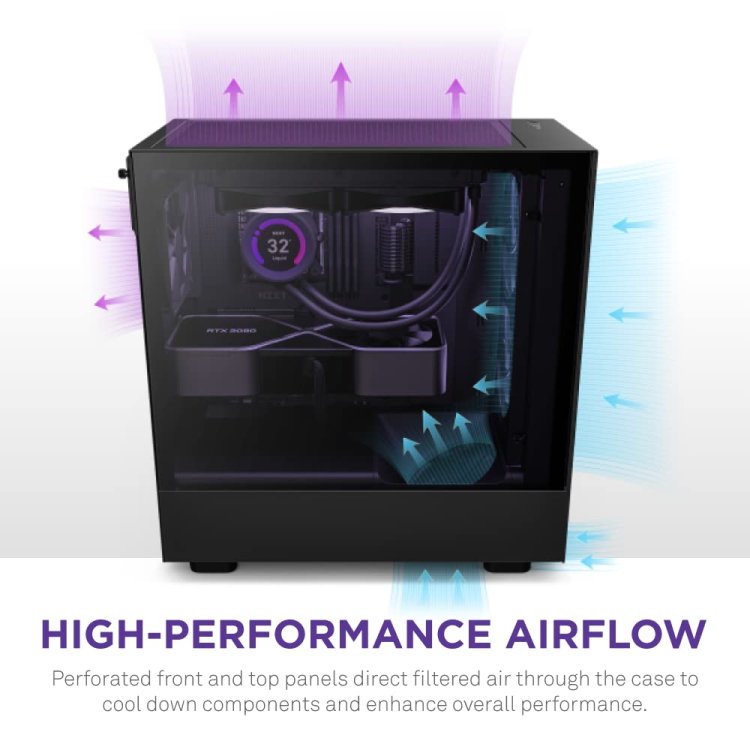 NZXT H5 Flow (E-ATX) Mid Tower Cabinet With Tempered Glass Side Panel